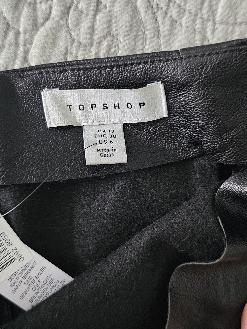 Topshop Black Faux Leather Zip-Back Mini Skirt